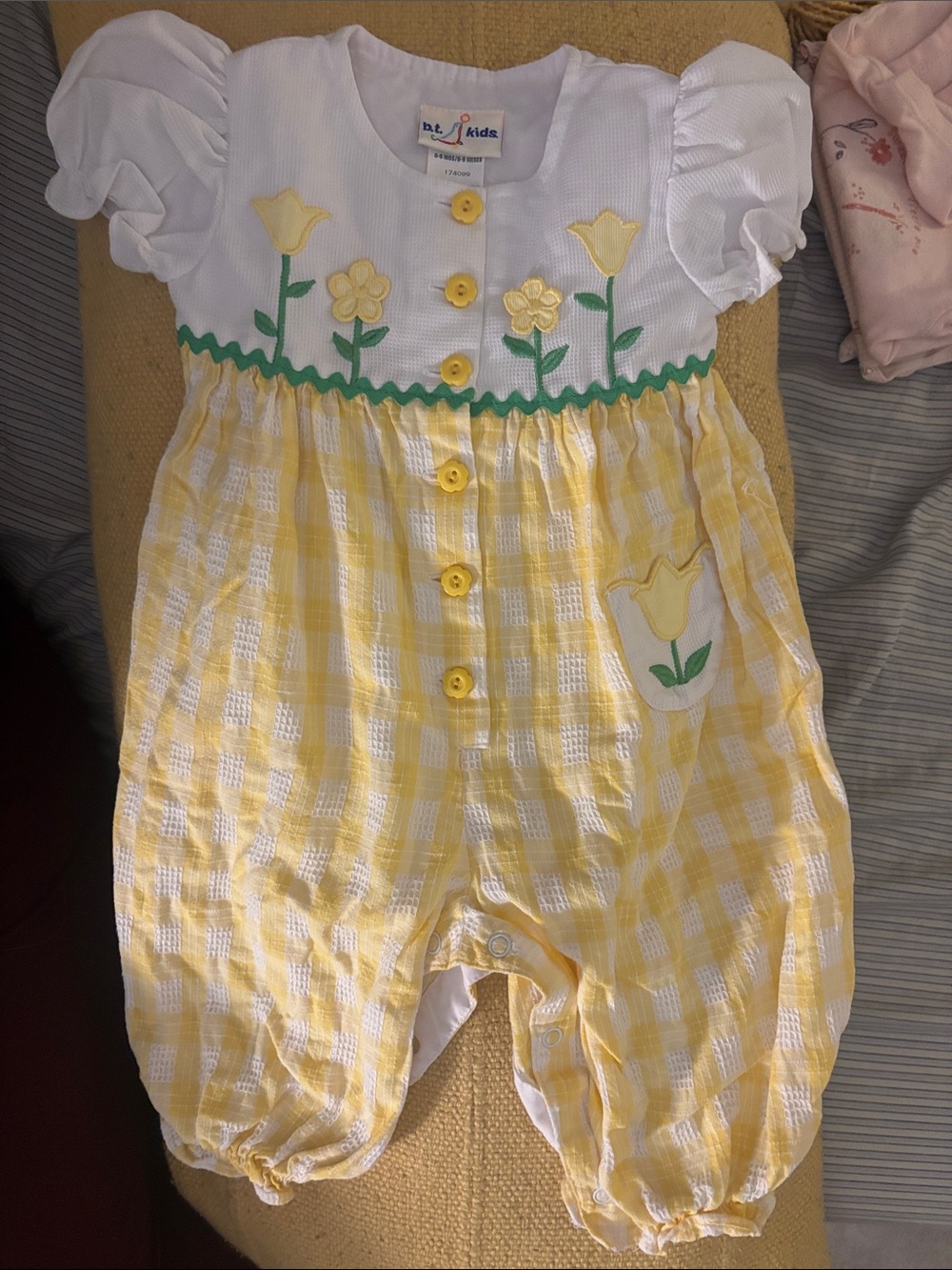 Carter's Yellow & White Gingham Floral Baby Romper